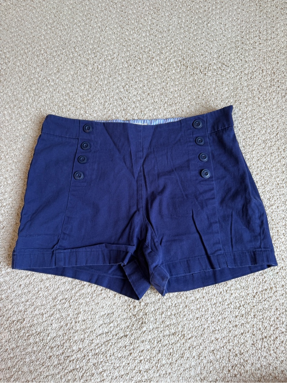 St. Tropez Navy Button-Accent High Waist Shorts